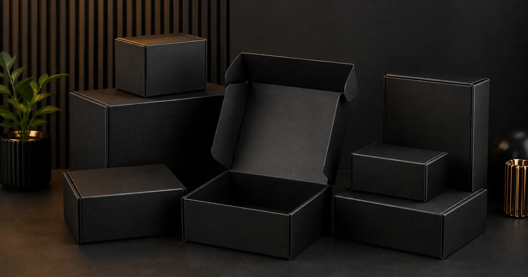 black shipping boxes